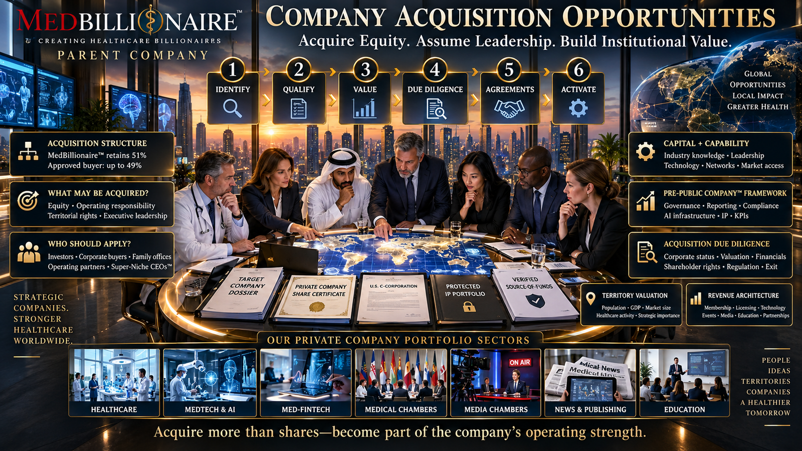 Company Acquisition Opportunities, Acquire Equity, Operating Rights and Strategic Ownership in MedBillionaire™ Private Companies